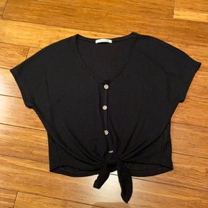 Tie front waffle tee